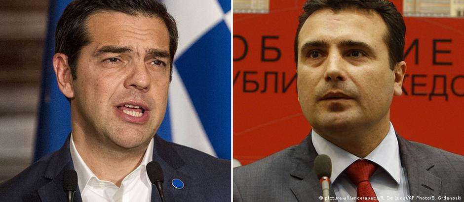 Premiês grego, Alexis Tsipras (esq.), e macedônio, Zoran Zaev, anunciaram a decisão histórica