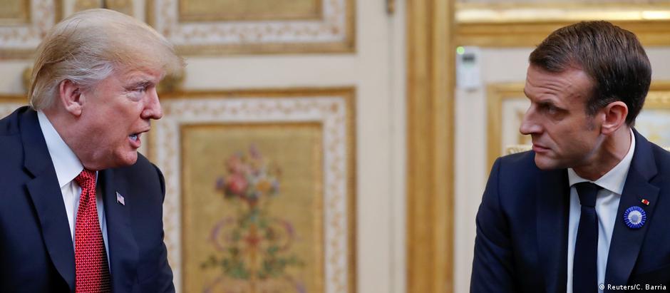 Donald Trump e Emmanuel Macron em encontro no Palácio do Eliseu